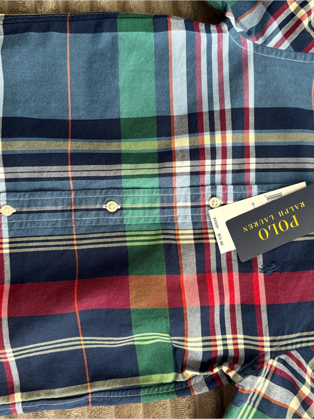Polo by Ralph Lauren Men’s Navy, Green, Red Plaid Button-Down Shirt